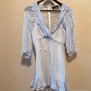 The Kooples Light Blue and White Gingham Silk Dress